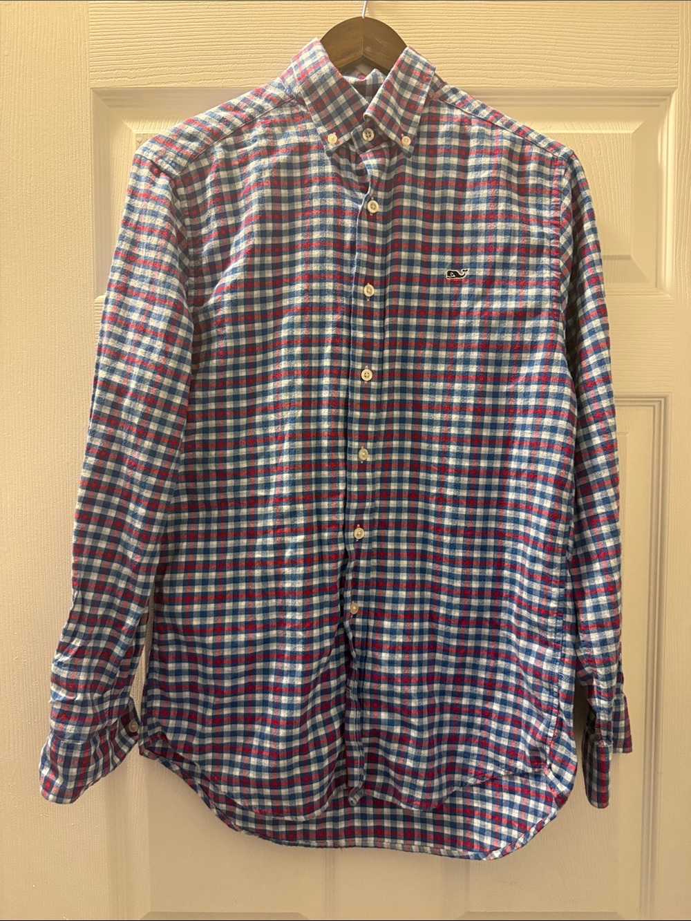 Vineyard Vines Men’s Button-Down flannel Plaid Shirt in Blue, Red and White EuC